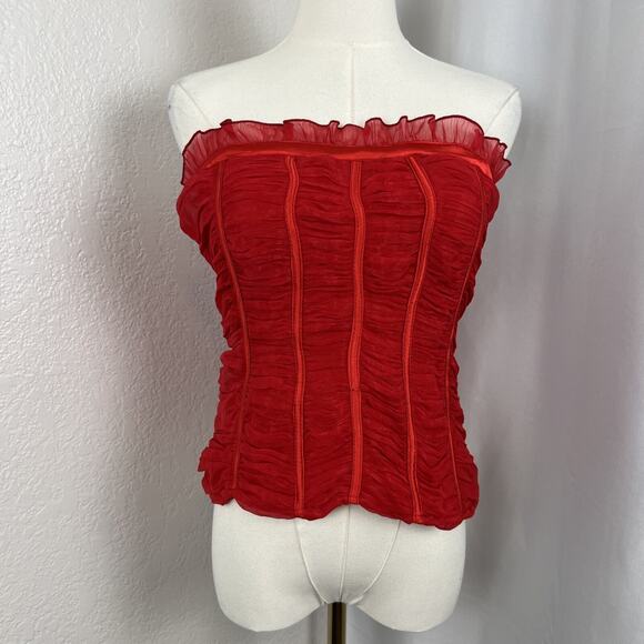 VTG Ceres Top Womens Large Red Silk Blend Strapless Crop Y2K Coquette Romantic - Picture 1 of 9